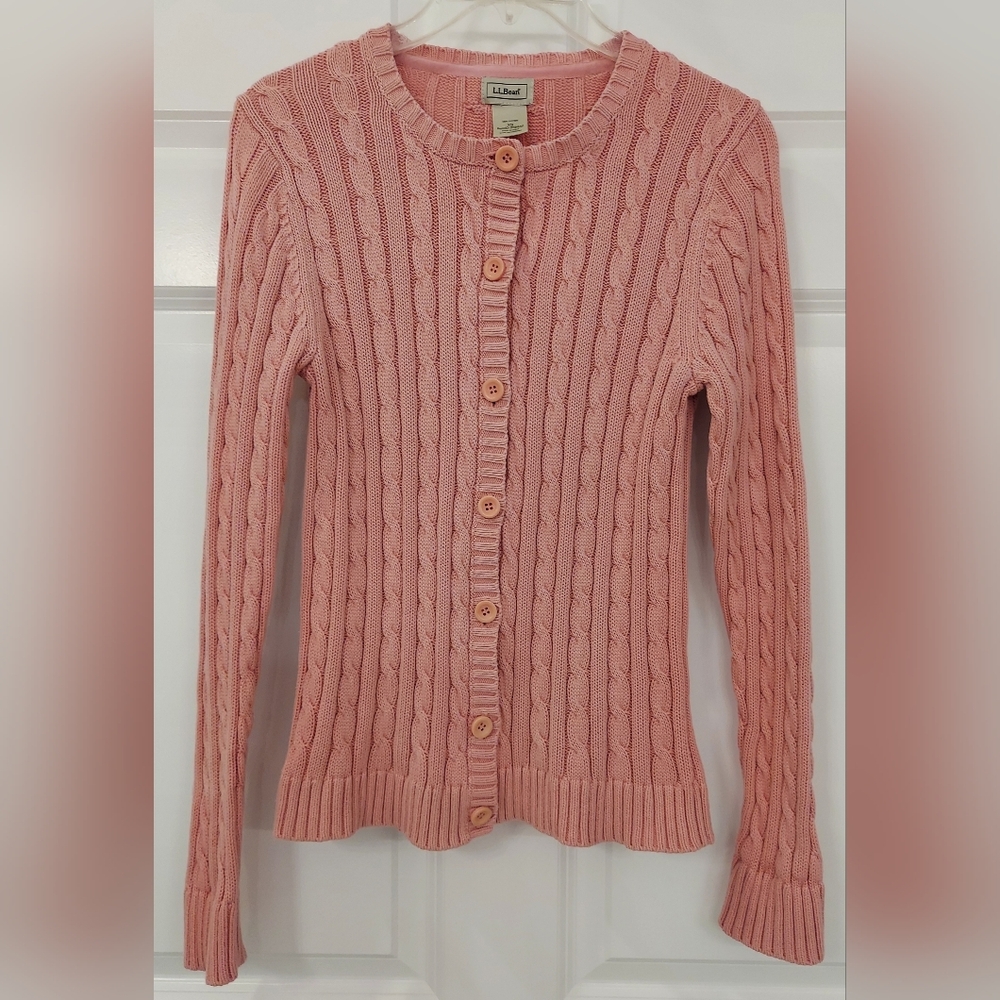 L.L. BEAN | Vintage XS Light Pink Cable Knit 100% Cotton Sweater.